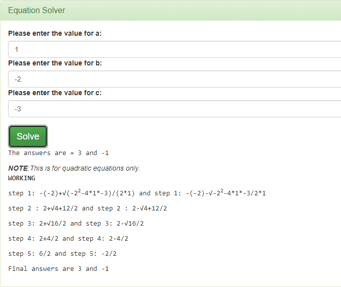 Latest version of Equation solver styled with Bootstrap