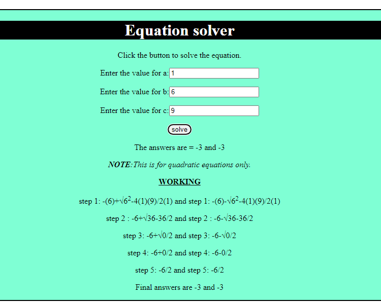 Latest version of Equation Solver styled with Vanilla CSS